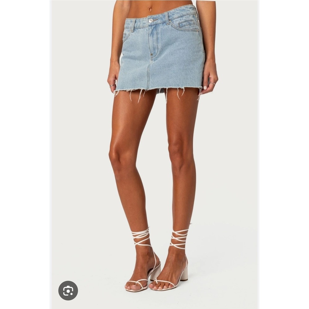 Edikted Jessie Light Blue Denim Mini Skirt Small Micro Mini Jeans Going Out Y2K